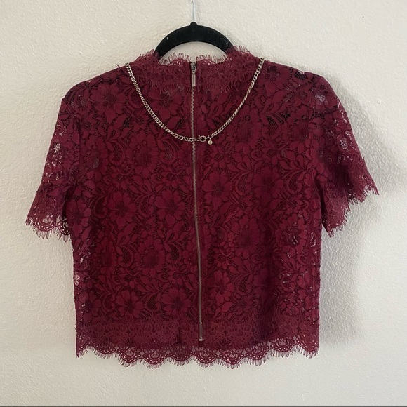 ZARA Lace Embroidered Maroon Shirt Blouse - Picture 3 of 5